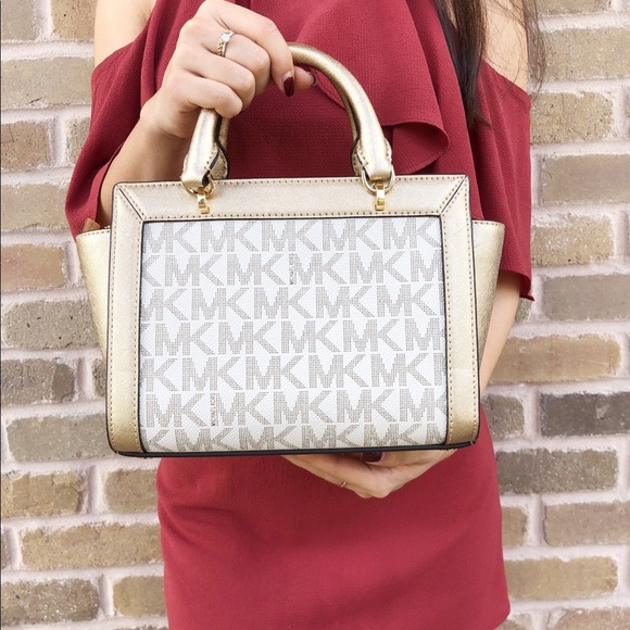 Michael Kors Tina Small Top Zip Crossbody Gold - Picture 5 of 8